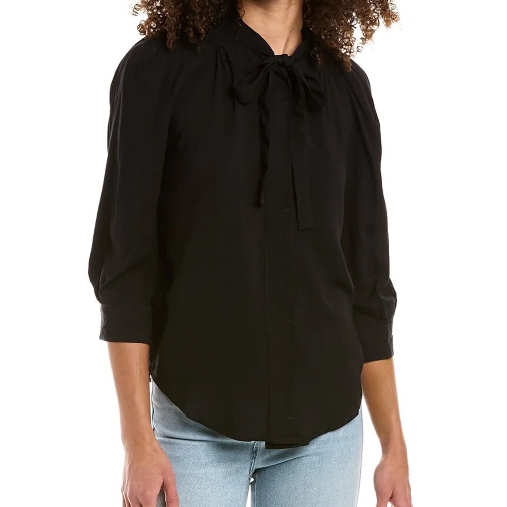 NWT Zadig and Voltaire touch Black Tie-Neck Women's Blouse size medium